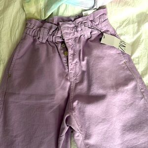 Zara Purple paper bag carrot leg ankle rigid jeans